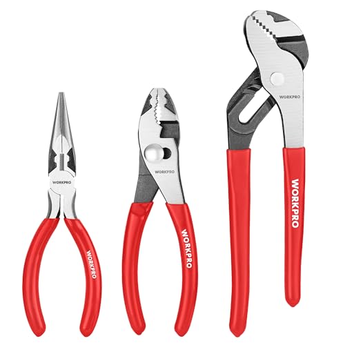 Image of WORKPRO Pliers Set, 3-Piece Plier Tool Set with Soft Handle, 6 inch Needle Nose, 6 inch Slip Joint, 8 inch Groove Joint Plier for DIY & Home Use