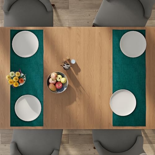 Image of Encasa XO Dining Table Runner for 4 to 6 Seater | 28x91 cm | Azul Blue | Chenille Fabric | Machine Washable