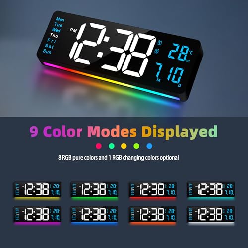 Image of Maxstar 16 inch Digital Wall Clock with Music,Large LED Display,Remote control,Dual Alarm,DST,Date,Week,Dimmer,Temperatur,Jumbo Number,Night Light for Living Room|Office|Kitchen|Farmhouse|Desk Decor(Blue)