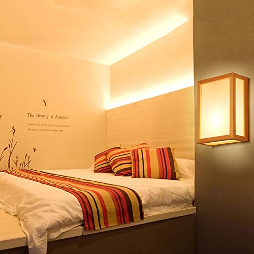 Aplique de pared retro de 2 luces E27 estilo japonés de madera maciza para cama 3
