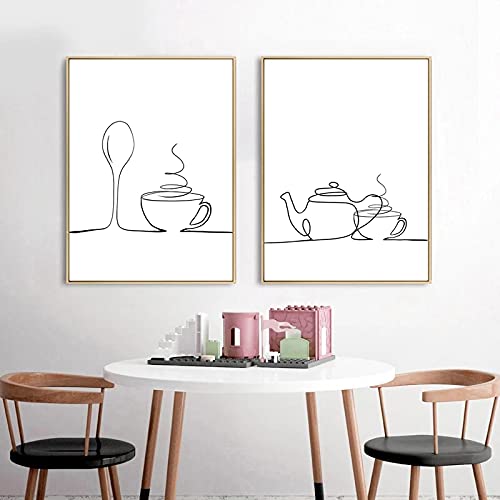 Mur toile peinture nordique cuisine motif abstrait noir blanc grand format 70x100cm