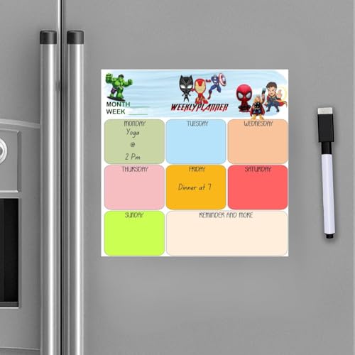 Image of Zesta Vinyl Magnetic Planner for Fridge | Cute Weekly Planner /Meal Planner with Marker | Rewritable Magnetic White Board for Fridge (Superhero)