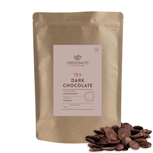ORIGONUTS - Pepitas de chocolate - Para fundir - 70% chocolate negro de Nicaragua - Para fuentes, fondues, pasteles, galletas, tartas, magdalenas, masas, cremas para untar - 1kg