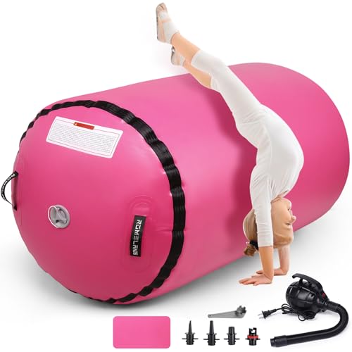 ROMELANDS Luftroll-Trommel für Rückwärtssalto- und Rückwärtsbeuge-Training für Aufblasbare Turn- und Cheerleading-Sprungbretter mit Elektrischer Pumpe für Yoga und Heimtraining (Rosa)