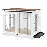 beeNbkks Dog Crate Furniture with Sliding Barn Door, Stylish Double Doors Wooden Kennel with Tray and Cushion, Decorative Indoor Pet House Side End Table for Medium Large Dogs