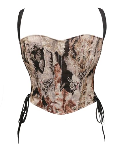 bslingerie Women Retro Vintage Denim Victorian Push Up Bustier Crop Top Tank Corset (XL, Cat Print)