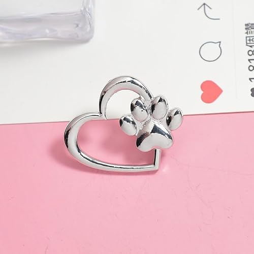 Wll Lovely Hollow Love Heart With Tiny Pet Pawprint Brooch Charm Cat Dog Footprint Lapel Pin (Silver) #TOP3