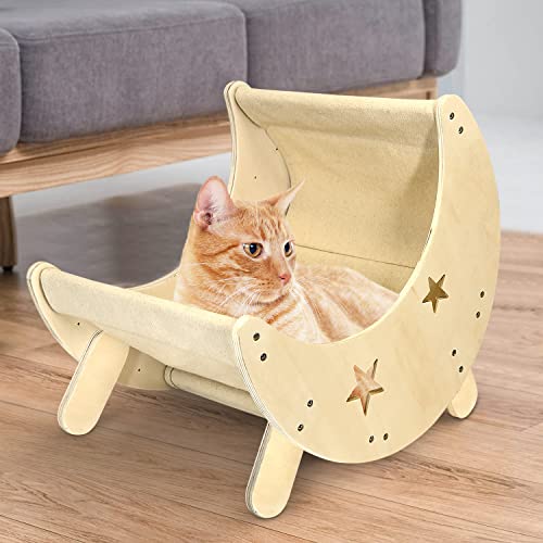 VOOTTOU-Cat-Hammock-Cat-and-Dog-Hammock-Bed-Moon-Hammock-Bed-Cat-Furniture-for-Indoor-Cats-Wooden-Elevated-Cooling-Pet-Bed-for-Cats-and-Small-Dogs-Modern-Cat-Bed-Furniture-Cat-Shelf-Gift-for-Cat