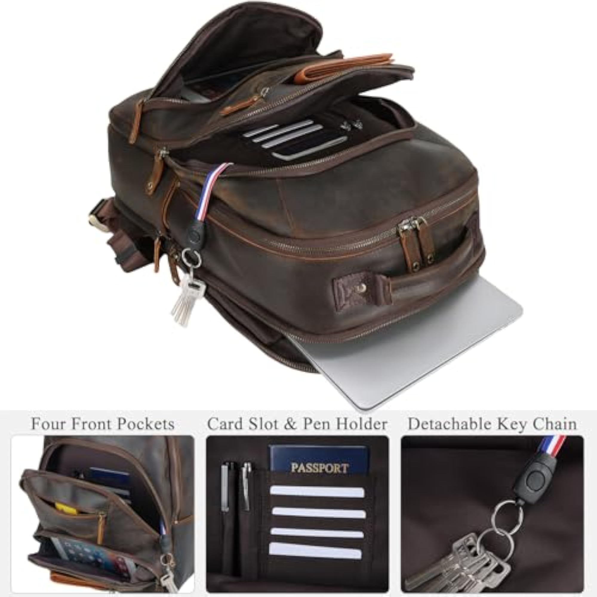 Vintage Leather Backpack for Men, 16" Laptop