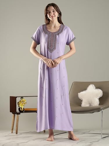 Image of 9shines Label Stylish Alpine Nighty Maxi for Women | Full Length Trendy Nightgown | Premium Nightdress | Nightwear | Heavy Embroidery Nighty with Pockets(2891)