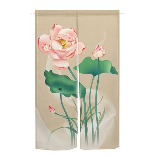 Pnylzzyxh Chinese Lotus Noren Doorway Curtain Door Tapestry 33.5 x 47.3 in