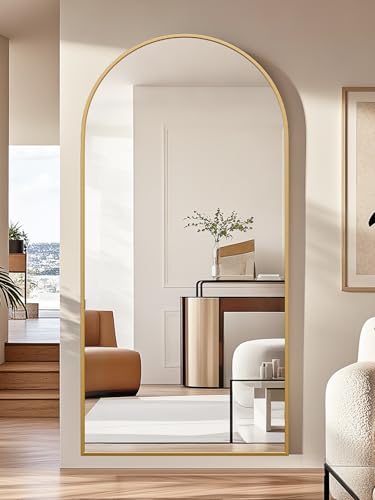 Image of 71 inchx32 inch Floor Mirror Full Length, Arched Full Length Mirror with Stand, Large Full Body Mirrors for Bedroom Living Room or Cloakroom Gold
