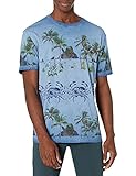 Camiseta azul de manga corta en tejido 100% algodón con lavado desgastado y estampado tropical. Nueva colección Hombre OI21 Desigual.