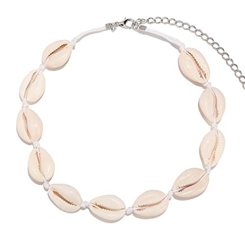 LEGITTA Damen Muschelkette mit Natürlich Shell Bohemian Conch Muschel String Choker Kette Strand Halskette Geschenk Schmuck für Frauen Mädchen Weiß Leder Cover
