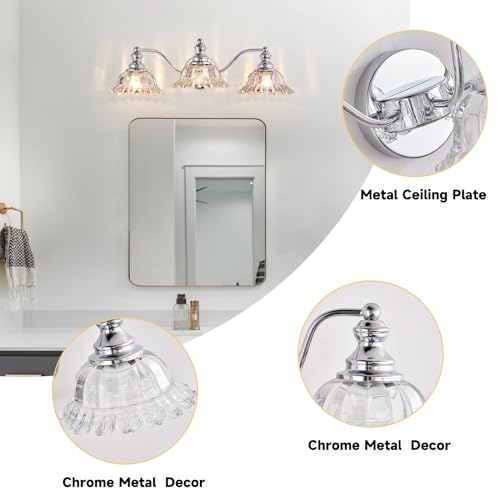 Image of XIEDUN Chrome Vanity Light 3 Light Bathroom Lights Vanity Lights for Bathroom Bathroom Light Fixtures