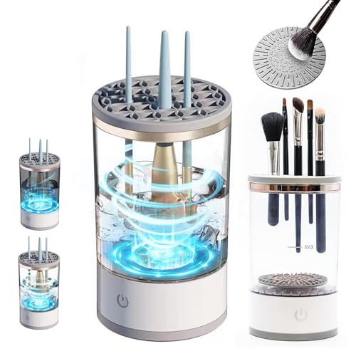 Electric Makeup Brush Cleaner Machine Automatic Portable USB Reusable Make Up Brush Cleaner Set for Quick Cleaning and Drying All Size Beauty Makeup BrushesWhite