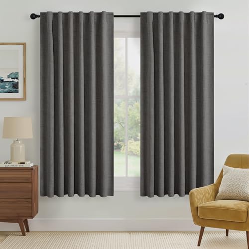 RYB HOME Grey 100% Blackout Curtains 63 Inch Long for Bedroom Nursery
