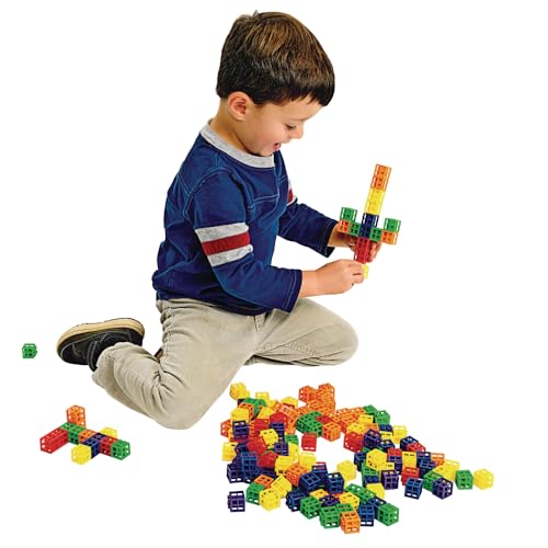 Image of Excellerations .75 inch Grid Linking Cubes, 300 Pieces, in Storage Bin, Building Bricks, Blocks, Construction Toy, Manipulatives, Educational Toy, Ages 3 Years and Up