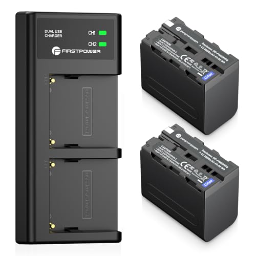 FirstPower NP-F970 Batteries and USB Dual Charger (2 Pack)