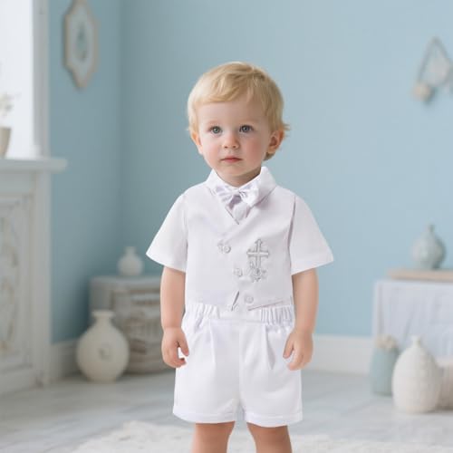 Booulfi Baptism Outfits for Boys Baby Boy Outfits Christening Gifts White Suits with Dress Shirt Pants3