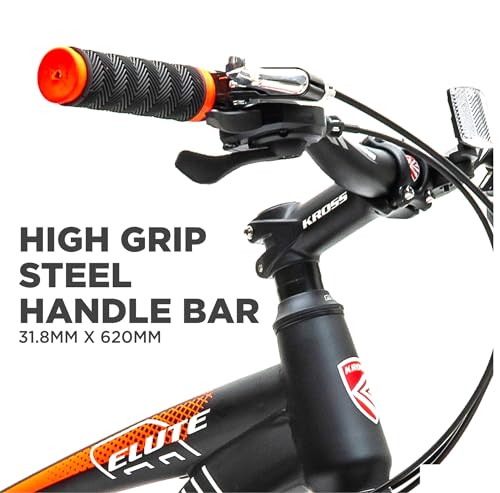 Image of KROSS Elute 27.5T Unisex Matt Black Multispeed MTB | Steel Frame with Dual Disc Brakes and Front Suspension Fork | Ideal for 15+ Years (21 Speed, Orange)