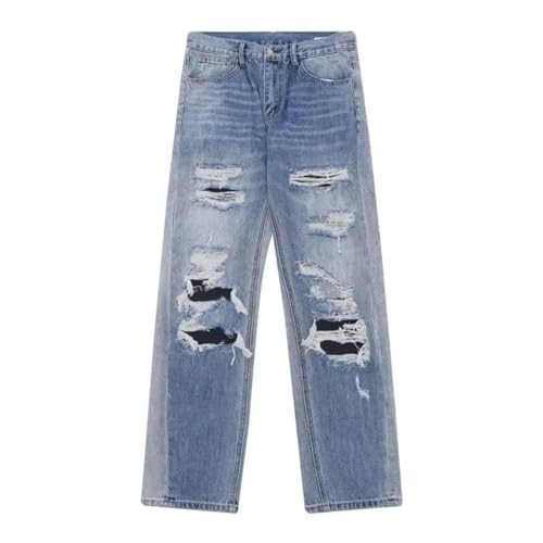 Men Ripped Jeans High Street Slim Daily Breathable Straight Solid Style Vitality Hip-Hop Jeans