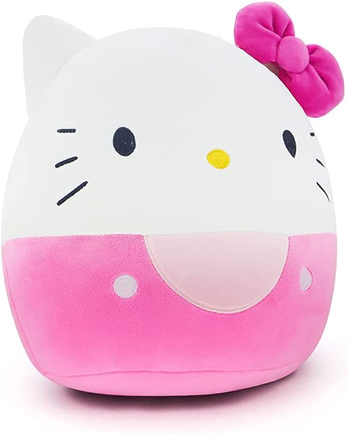 Miniatura 2 de Almohada de peluche de gato lindo de 14 pulgadas con lazo rosa y pantalones cortos, suave y acogedor para sofá, almuerzo