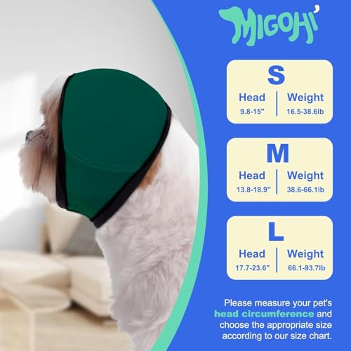 Image of MIGOHI Dog Ear Muffs Noise Protection, Calming Hoodie with Soft Padding-Adjustable Headphones for Dog, Hook & Loop Headband for Dogs, S, Green