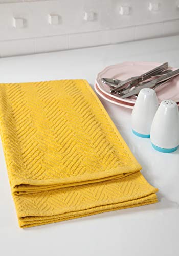Ozan Premium Home Capparis Cotton Turkish Towels Stripe Designed, Soft, Super Highly Absorbent Dish, Machine Washable Lightweight Quickly Absorb Moisture Set of 2 Kitchen Towels (Mustard)