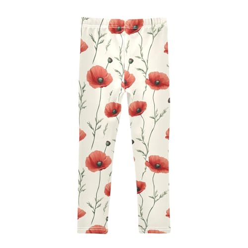 Girls Leggings Poppy Flower Leaves Soft Toddler Leggings for Girls Kids Pants Size 4T-10T2