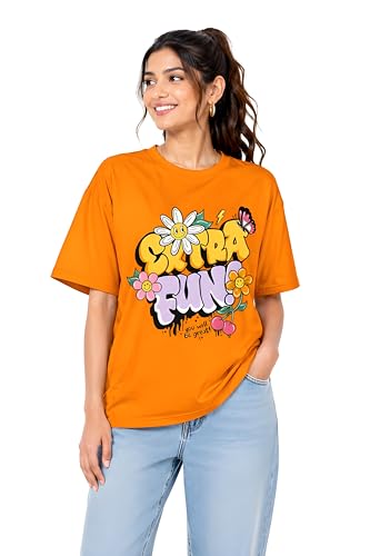 Image of Amazon Brand - Anarva Women Oversized Graphic Printed T Shirt 100% Cotton Drop Shoulder Loose Fit Baggy Casual Tshirt for Girls