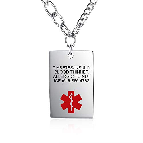 Glooraca Collar médico personalizado con nombre grabado de alerta médica, collar de identificación médica de emergencia, collar de identificación médica para hombres y mujeres, Acero inoxidable Cover