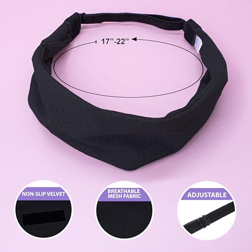Image of FROG SAC Sport Headbands for Girls, Adjustable No Slip Sweat Wicking Athletic Hair Bands for Women, Stretch Elastic Workout Headband with Velvet Grip for Yoga Running Exercise Gym (Black)
