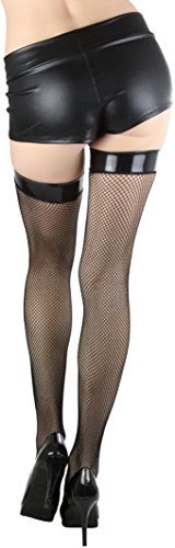 Image of ToBeInStyle Women's Sexy Nylon Versatile Fine Fishnet Thigh High Stockings w /Opaque Band