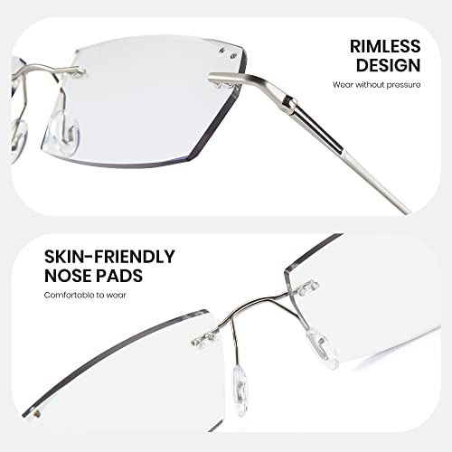 Image of Cyxus Photochromic Rimless Blue Light Glasses Silver UV Protection | Adaptive lenses turn dark in sunlight for UV shade, rimless frame adds a minimalist everyday look