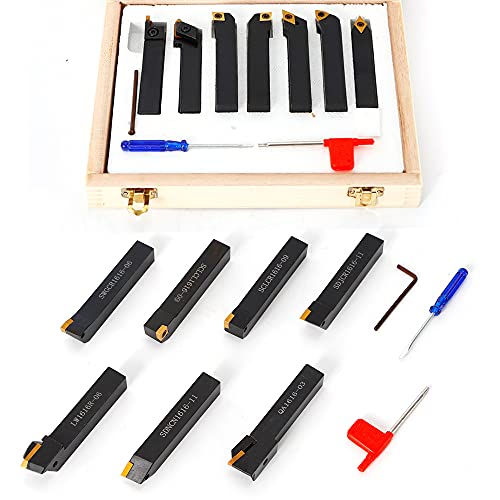 Lot de 7 outils de tournage CNC 1,9 kg avec acier rotatif en carbure de tungstène de 16 mm avec revêtement en titane - Boîte à outils en carbure de tungstène indexable pour taraudage