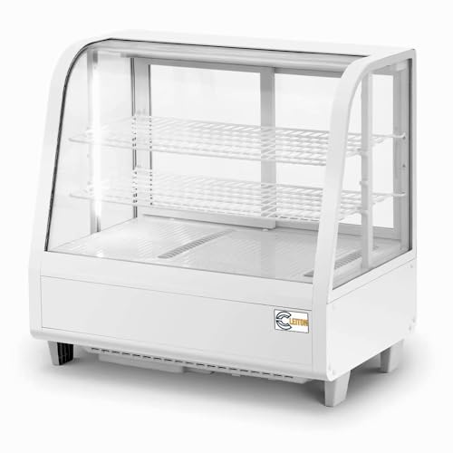 Cleiton® Vitrina Pastelera Expositora Refrigerada 2 Estantes con 2 Puertas Correderas Blanca 100 Litros Ventilada | Vitrina Sobremesa Cristal Curvado