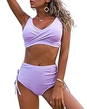 Fanuerg Women's Twist Front High Waisted Bikini Swimsuit Drawstring Tie Side Bottom Two Piece Bathin
