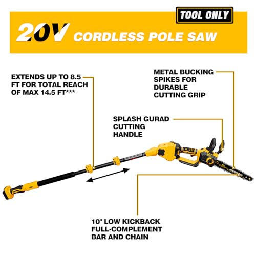 Image of 2-IN-1 Cordless 10-Inch Pole Saw & Chainsaw Compatible with DEWALT 20V MAX* Battery, Total Reach of Max 14.5ft, Electric Pole Saw for Tree Trimming Pruning (Tool Only-Battery & Charger not included)