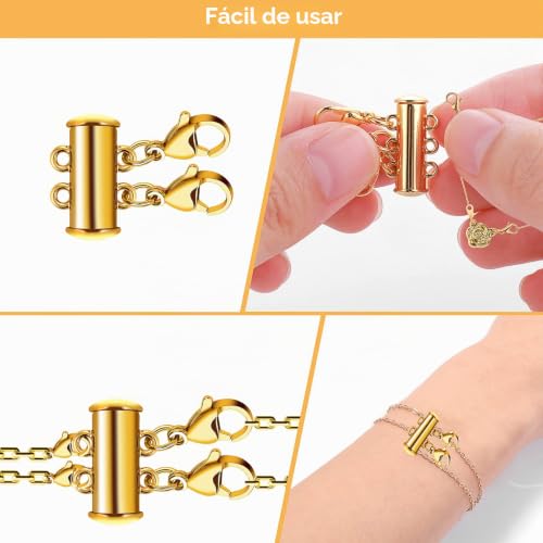 Miniatura 5 de Prasacco 4 Cierres Magnéticos Para Collares - Conector Y Separador Para Múltiples Hebras - Cierres De Tubo Deslizante Para Capas