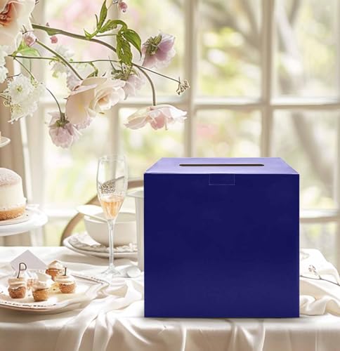 Image of SietDESEO Blue Card Box for Party 9.8 inch x 9.8 inch Large Gift Card Box Holder for Wedding Reception Baby Shower Birthday Graduation Card Box