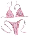 MakeMeChic Women's Sexy Sequin Bikini Sets String Halter Triangle Swimsuits Two Piece Summer Bathing Suit Pink Small