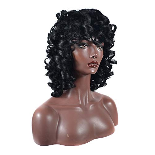 Perruque courte noire volume gros rouleau lâche bouclée - 4
