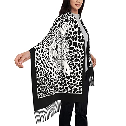 Sptvan Leopard Print Tassel Scarf Wrap And Shawl Pashmina Scarf Black And White For Women Ladies Long Printed Reversible Fall And Winter #TOP3