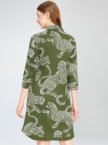 Image of ZEYO Women's Cotton Night Dress Leopard Printed Knee Length Night Gown 5791