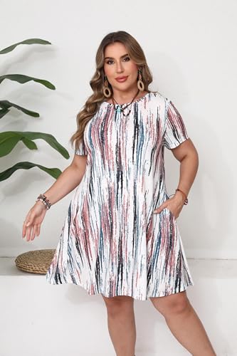 Image of Women's Plus Size Short Sleeve Loose Dress Casual Swing T Shirt Dresses with Pockets (XL-5XL)