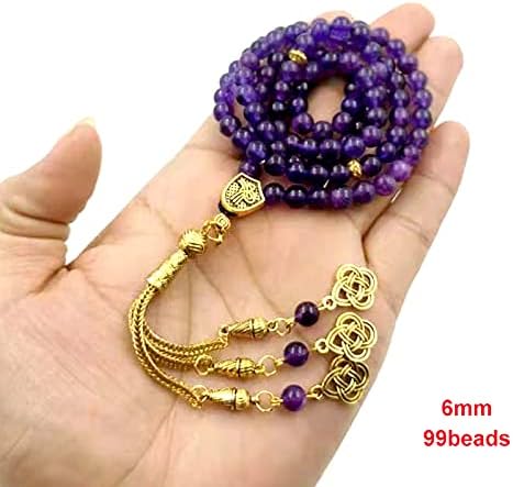 ALBASHAN Tasbih 2021 Natural purple Amethysts 99beads bracelet Islamic Eid gift Gold Tassel for women rosary bead Muslim turkish Jewelry (6mm x 99beads)