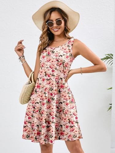 Image of Heymoments Women's Summer Sleeveless Crewneck Dresses Casual Loose Fitted Tank Sundress with Pockets
