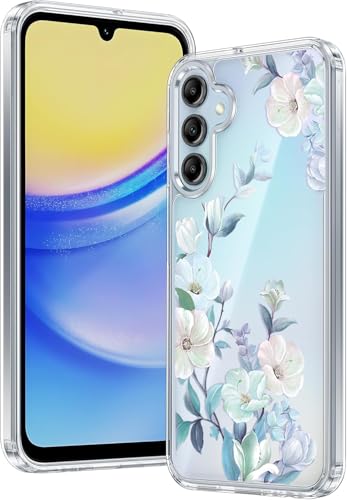 Image of Elzzi Clear Transparent Flower Cover for Samsung A56 5g Case Shockproof Case Floral Design Camera Protection Shockproof PC+TPU Transparent Flower Cover for Girls & Women (Blue)