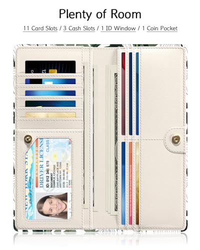 Image of Nipichsha Womens Wallet, RFID Slim Wallets for Women, Thin Ladies Credit Card Holder Purse, Cute Leather Bifold Clutch Billfold with 11 Card Slots & ID Window, Monstera Deliciosa